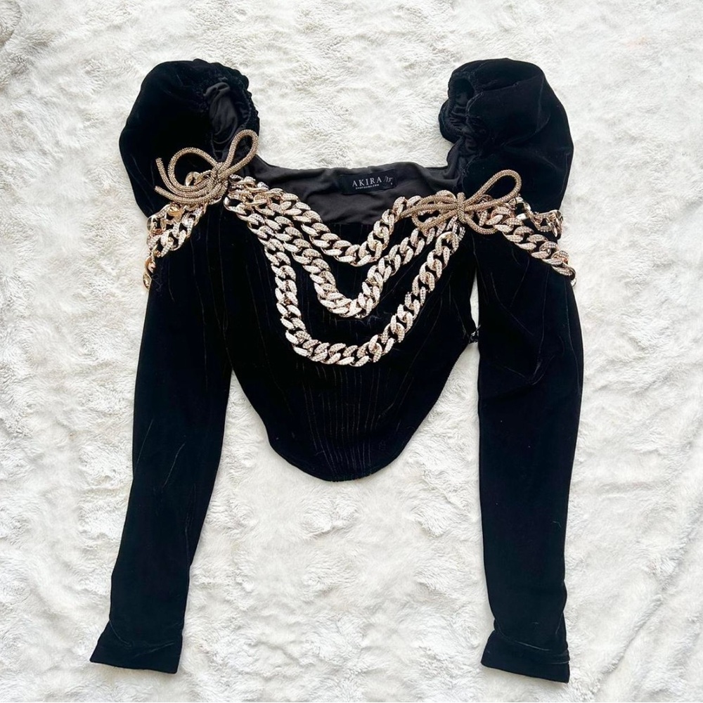 AKIRA black velvet maximalist blouse